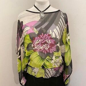 Karen Kane 2000s indie floral print sheer top